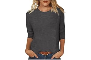 GOFLIC 3/4 Length Sleeve Tops for Womens Summer Casual Trendy Blouses Crewneck Solid Cute Basic Shirts Loose Fit Pullover