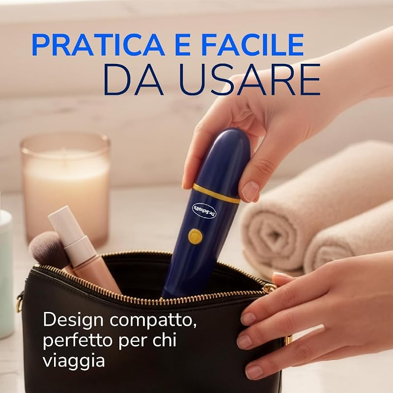 Dr. Scholl’s Lima Piedi Elettrica Rimuovi Calli - Pedicure Professionale, Rimuove Pelle Dura e Callosità, Piedi Lisci e Morbidi in Secondi, Delicata, da Viaggio, Batterie AAA Incluse
