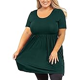 AusLook Women's Plus Size Tunic Short Sleeve Clothes Scoop Neck Summer Tops Pleated Flowy Loose Fit Babydoll T Shirt L-5X