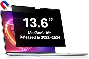 LUSA DESIGN Privacy Screen for MacBook Air 13.6 Inch (2022-2024, M2, M3) - A2681, A3113 MagicSuction™ Removable Anti Spy Blac