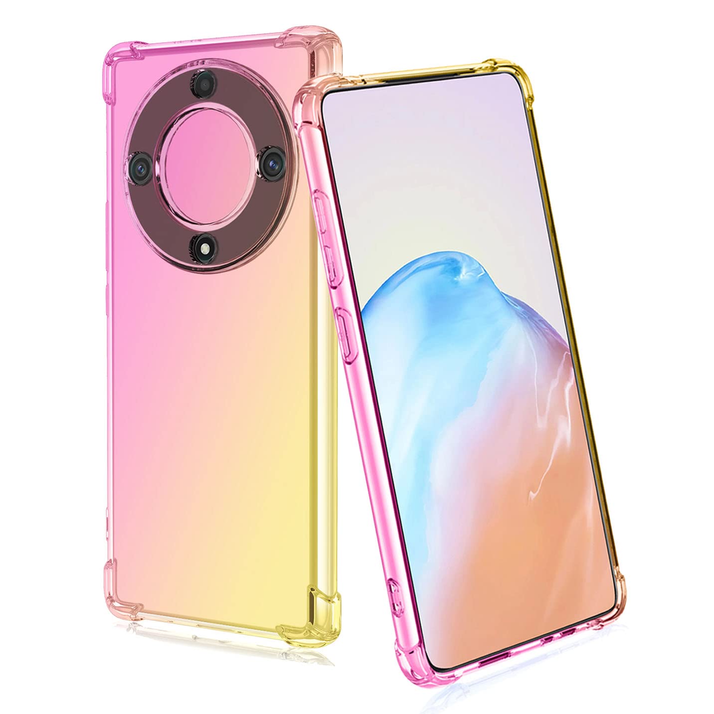 BORYA Silicone Case for Honor Magic 5 Lite 5G (Magic5 Lite), Transparent Ultra Thin Shockproof Silky Soft Touch Premium TPU, Elegant Colorful Gradient Anti-Scratch Cover,Pink/Gold