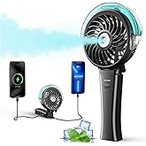 WITHOUSE 6000mAh Portable Handheld Misting Fan as Power Bank, 50ml XL Water Tank, 20H Runtime 3 Speeds, 180° Foldable Rechargeable Mist Fan for Travel, Outdoors, Makeup - Black