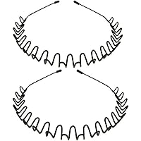 Metal Headbands, WantGor 2 Pack Fashion Unisex Black Hairband Spring Wave Non Slip Sports Headwear Hair Hoop Hair Accessories