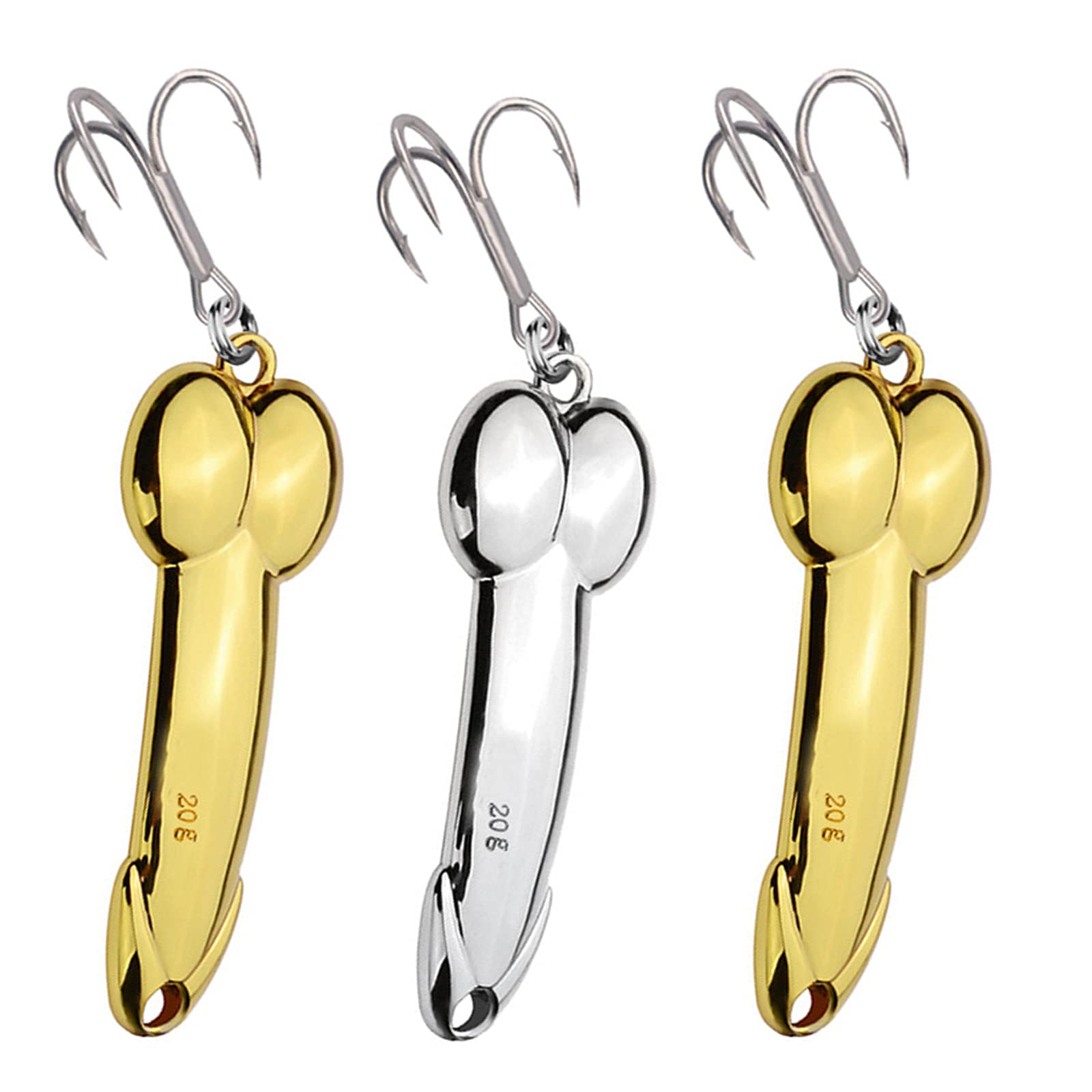 3Pcs Metal Fish Hooks - Zinc Alloy Gold Silver Hard Lures - Sequin Fishing Tackle Tool - Freshwater & Sea Fishing Accessories - Weight 20g, Length 6.1cm