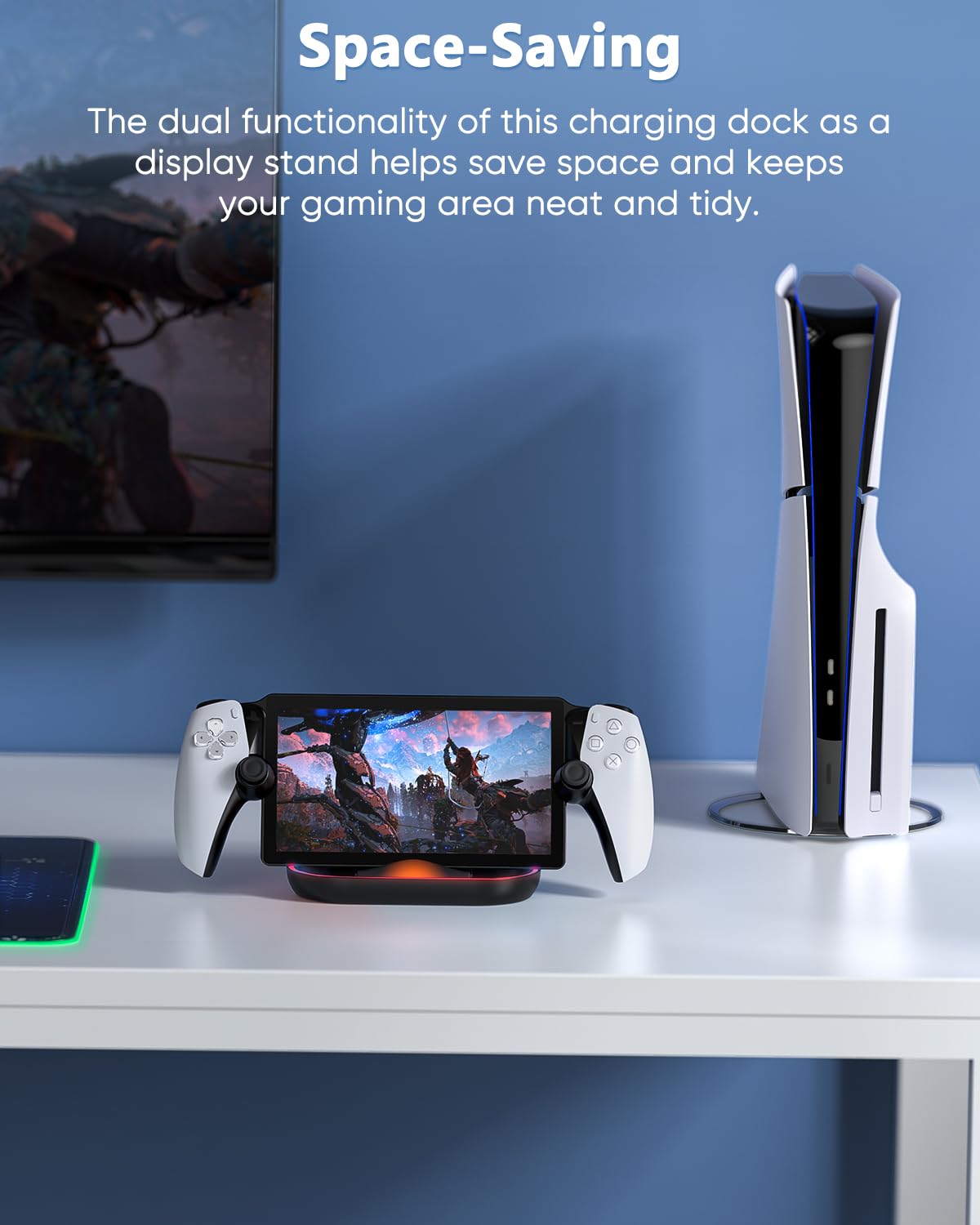 Charger Station for PlayStation Portal Console- Case Friendly, Charging Dock with RBG Light Charger Stand & USB Type C Cable, Magnetic Type C Port for PS5 Ps Portal Charging with Case on (Black)