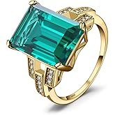 JewelryPalace Emerald Cut 6ct Simulated Emerald Solitaire Cocktail Rings for Women, Green Gemstone 925 Sterling Silver 14k Gold Plated Ring, Gemstone Ring for Girls Jewelry Set