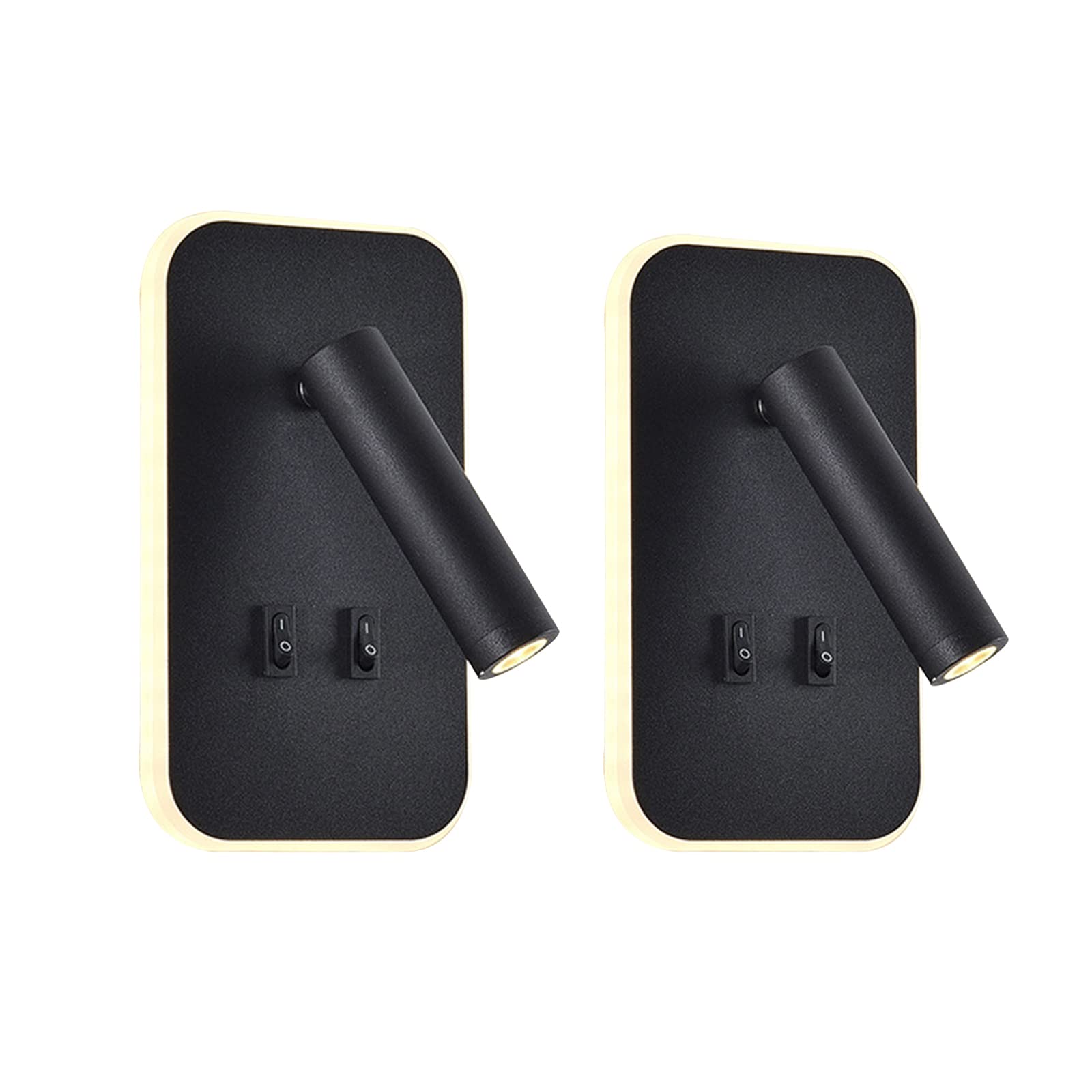uksunvi LED Wall Mounted Lamp,Bedside Reading Wall Light,12W LED Wall Lamp, Adjustable Spotlight （3W +9W 3000K Warm Light） (2PCS Black Rectangular)