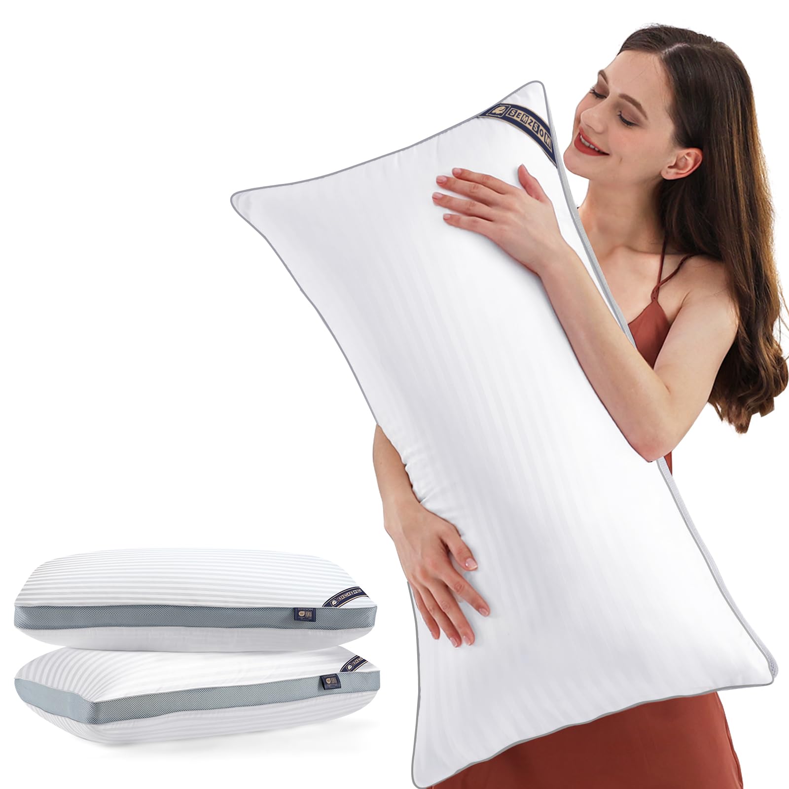 SEMZSOM Luxury Cloud Bed Pillows for Sleeping, Standard Size Set of 2, Cooling Design with