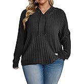 DOLNINE Plus-Size-Hoodies for Women Fall Dressy Hooded Sweatshirt Lightweight Long Sleeve Ribbed Knit Pullover Sweaters
