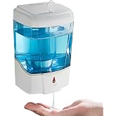 PLUSSEN Soap Dispenser Wall Mount, Automatic Hand Sanitizer Dispenser 600ml Gel n Liquid Touchless Commercial Wall Soap Dispenser for Bathroom,White-600ml