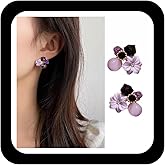 Zeshimb Purple Crystal Flower Earrings Small Square Crystal Earring Stud Cubic Zirconia Flower Stud Earrings Vintage Moonstone Flower Clusters Earrings Wedding Earrings Jewelry for Women