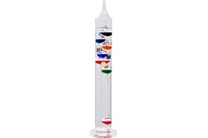 JINGYUE 14.5inch Glass Galileo Thermometer with 7 Multi Colored Balls with Gold Tags from 60ºF to 84ºF Galileo Thermometer Gorgeous Gift for Family or Friends Present Home, Office Indoor and Outdoor Décor