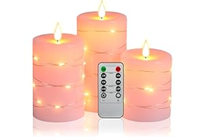 Upinmz Flickering Flameless Candles with Embedded String Lights, Battery Operated Candles with Remote Control and Timer,Flame