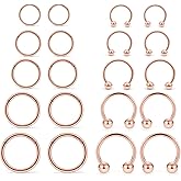 Hoeudjo 16G Stainless Steel Hinged Clicker Segment Septum Rings Horseshoe Earring Nose Lip Ring Hoop Cartilage Tragus Daith Helix Sleeper Earrings Body Piercing Jewelry 8mm-16mm
