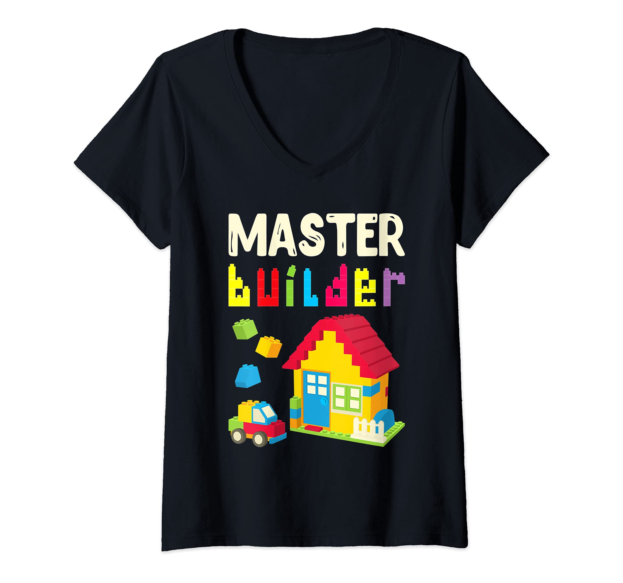 Womens Master Builder, Toys House, Architect Builder Dad, Mom, Kids V-Neck T-Shirt