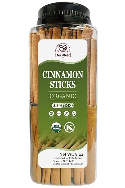 52USA ORGANIC CINNAMON STICKS, CINNAMON 8OZ (226G), CINNAMON STICKS WHOLE, 100% RAW, USDA & KOSHER CERTIFIED, GLUTEN FREE, NON-GMO, PURE & FRESH CINNAMON, PERFECT FOR BAKING, COOKING & BEVERAGES