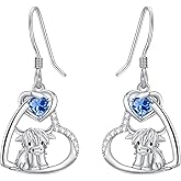 Flpruy Birthstone Highland Cow Earrings 925 Sterling Silver Scotland Cow Dangle Drop Earrings Western Jewelry Gifts for Women Mom Cow Lover
