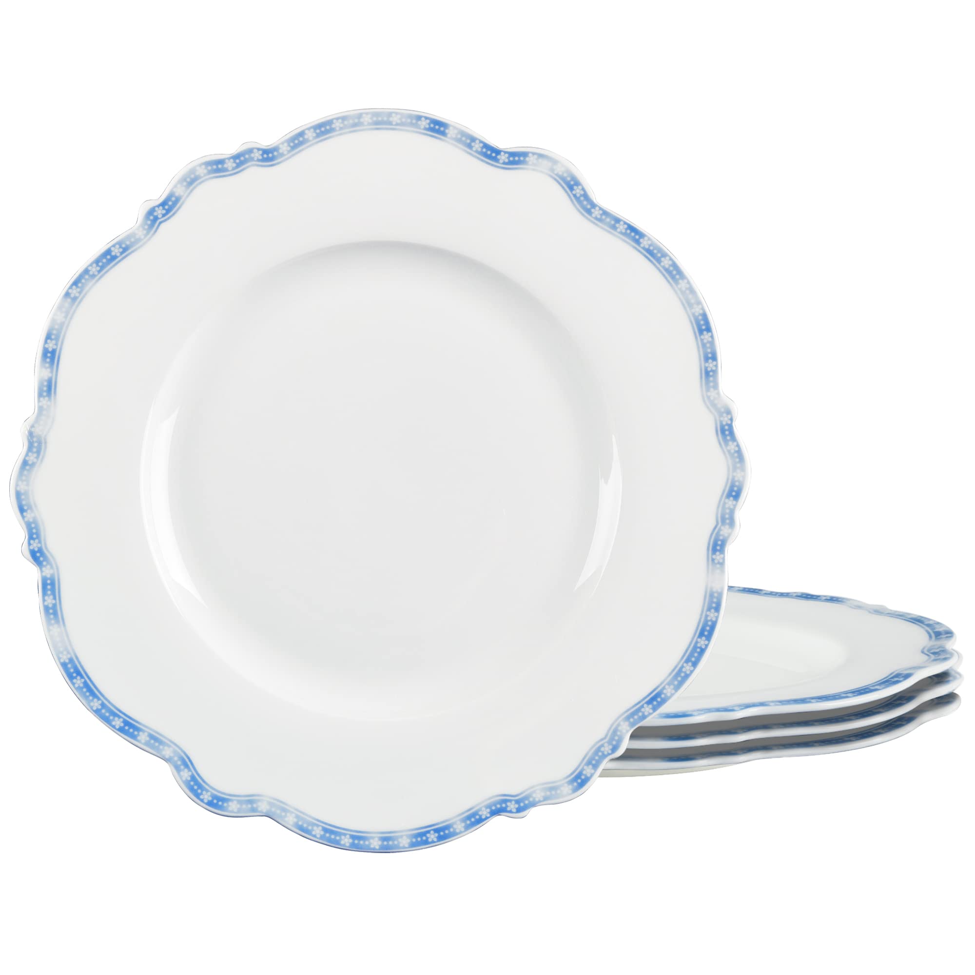 fanquare 28cm Large Porcelain Round Plates, Set of 4 Light Blue Dinnerware Tableware, Dinner Dishes Plates Set