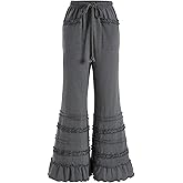 winkbay Women's Ruffle Flare Pants Y2k Drawstring High Waisted Going Out Trousers with Pockets
