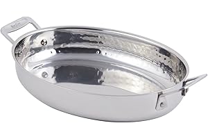 Bon Chef 60002HF Stainless Steel Induction Bottom Cucina 12" Oval Augratin Dish, Hammered Finish, 2-1/2 Quart Capacity, 12.4"
