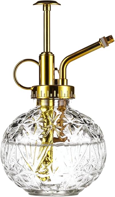Eidoct Glass Plant Mister Spray Bottle 7 Oz Clear Gold Top 6.5''