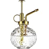 Aebor Glass Plant Mister Spray Bottle, 6.5" Clear Glass Water Spray Bottle with Gold Top Pump Small Watering Can, Small Plant Sprayer Mister for Indoor Outdoor House(Clear+Gold E)