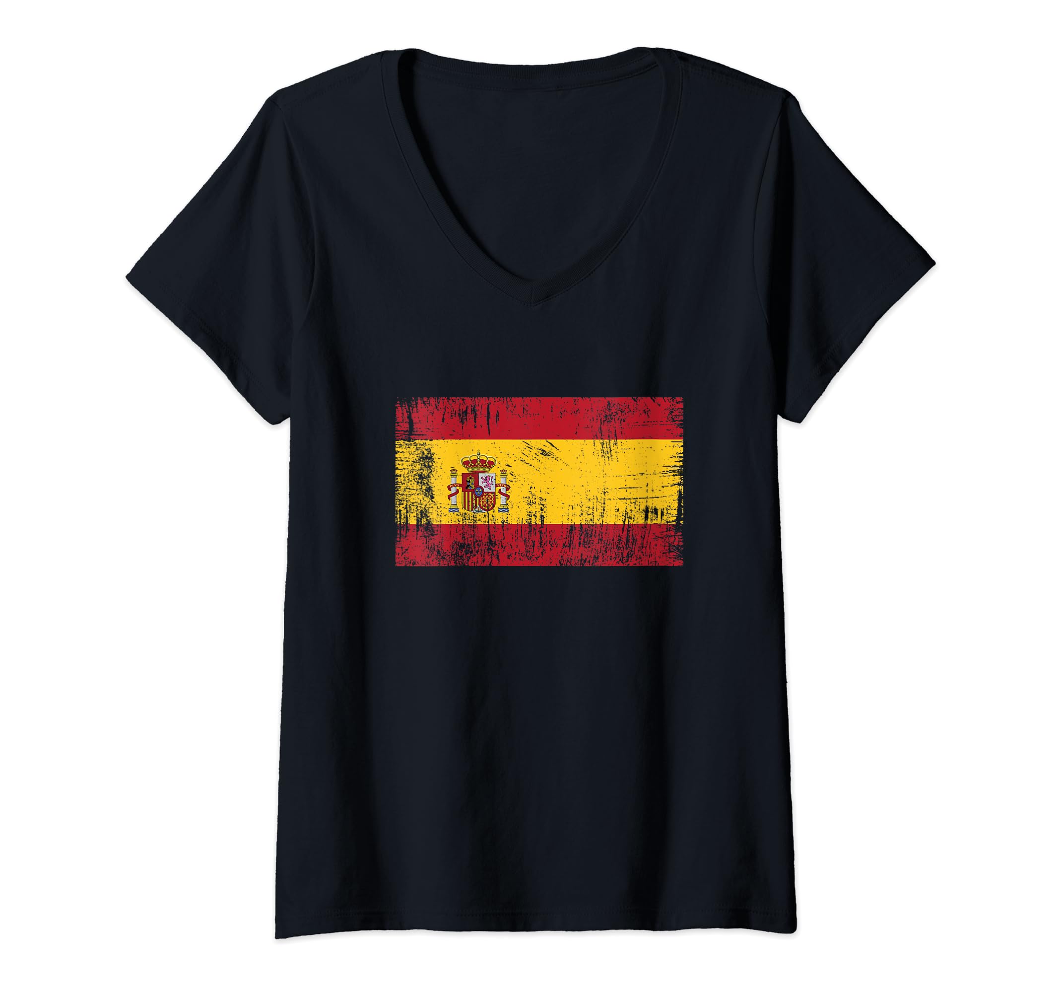 Womens Vintage Spanish Banner Fan Spain Flag Retro V-Neck T-Shirt