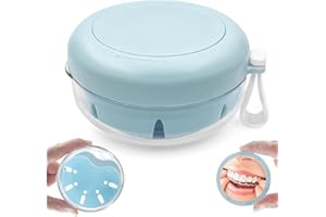 THSTOIC Denture Case & Cup, Travel Retainer Case with Mirror, No-Leak False Teeth Cleaning Container: Full & Partial Dentures Soaking, Denture Bath Holder for Mouth Guards, Braces, Aligners (Blue)