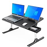 SAIJI Lap Desk for Bed, X-Large Foldable Laptop Table with Book Stand, Wrist Rest, Extra Leg Room for Sofa Couch Floor (Black)
