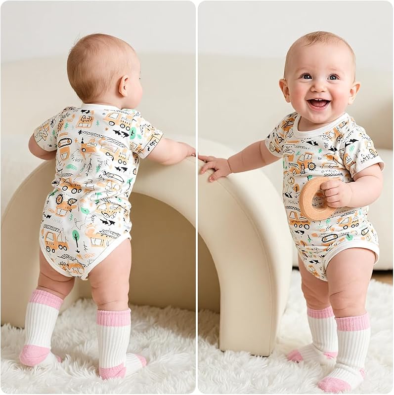 Set di 5 Body Neonato e Neonata, Body a Maniche Corte in 100% Cotone, con Comoda Apertura, Unisex 3-6 Mesi, Idee Regalo Nascita (B)
