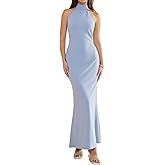 Parthea Women's Elegant Sleeveless Halter Neck Formal Bodycon Wedding Guest Evening Party Maxi Dress