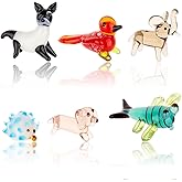 AHANDMAKER 6 Pcs Animals Figurines, 6 Styles Glass Animal Figurines for Table Home Decoration, Dragonfly Bird Hedgehog Dog Elephant Palm Civet Glass Display Miniature for Anniversary Birthday Gift