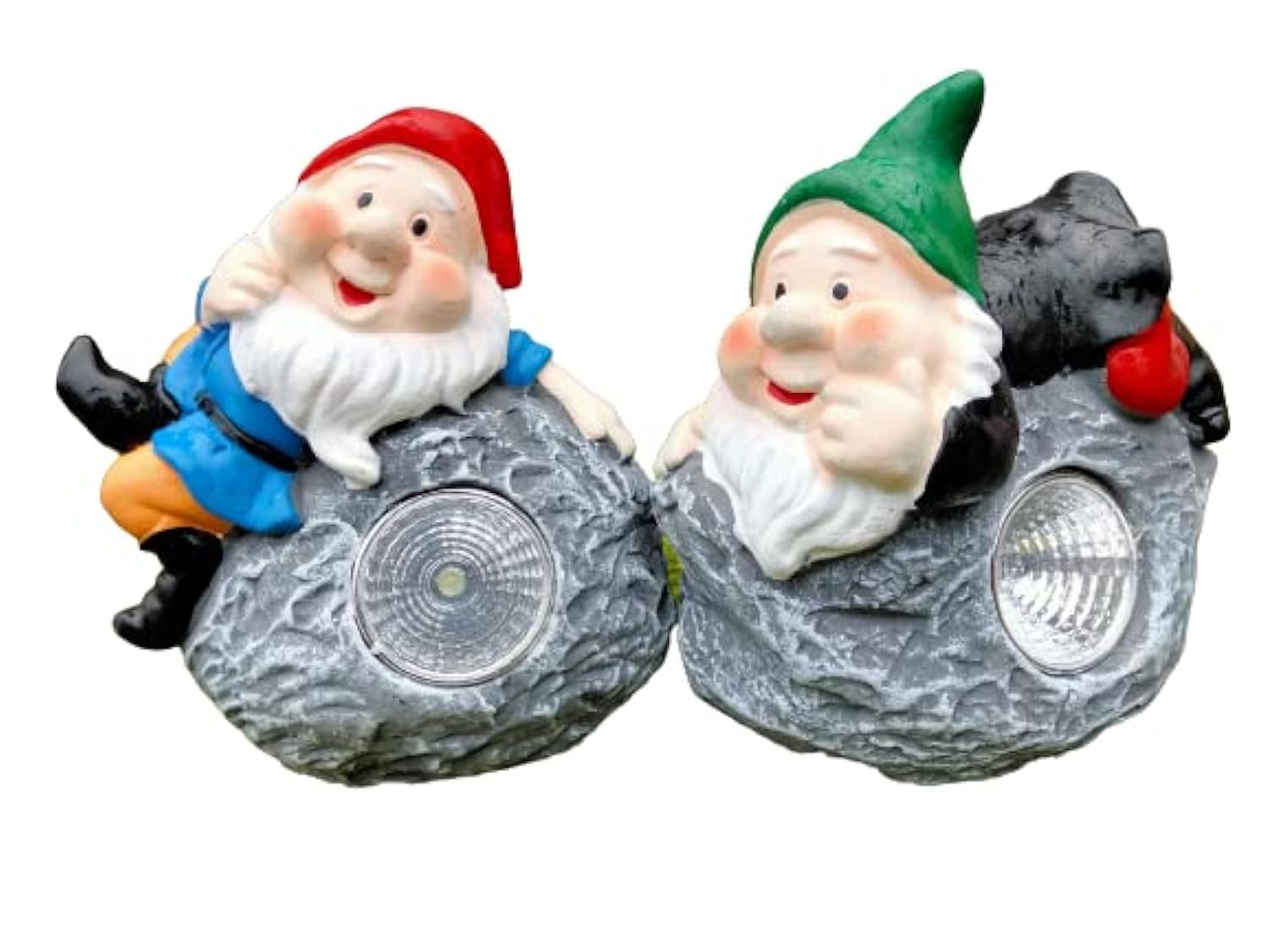 Divas World Gnome Statue With Solar Powered LED Light Outdoor Garden Ornaments Funny Sculpture Decoration Gift (Pack of 2)