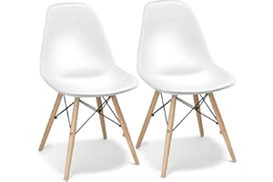DORTALA Dining Chairs Set of 2, Plastic Pre Assembled Chairs, Molded Shell Plastic Chairs with Wood Legs, Armless Chairs for 