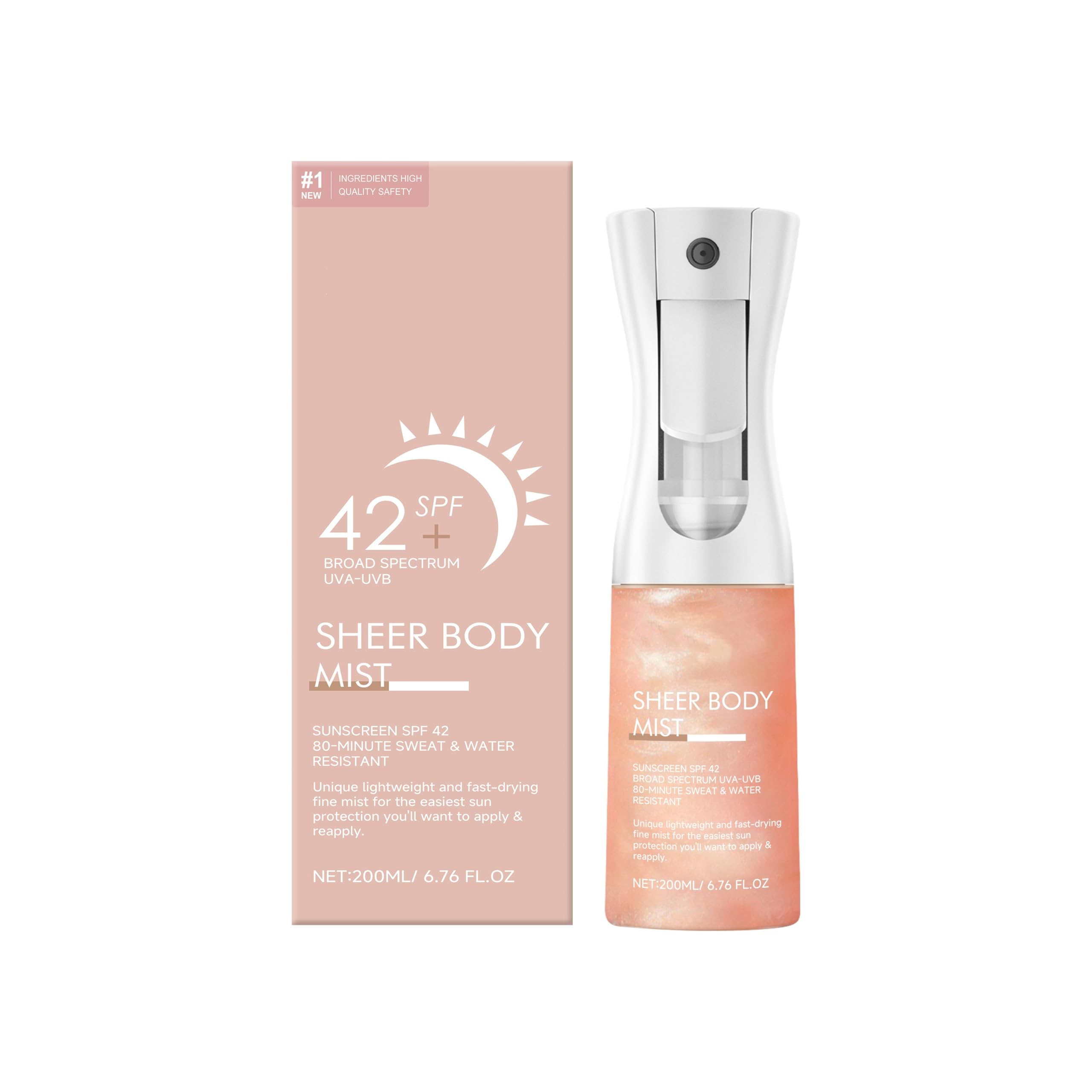Photo 1 of Sunglaze Sheer Body Mist Sunscreen SPF 42, Infused with Shimmering Body Oil, Hydrating Mist, Hydrates, Gives Skin a Glowy Finish, Lightweight, Gives Skin A Glowy Finish-6.76 Fl Oz