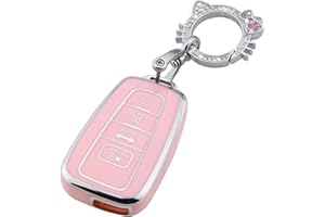 Pangpai Pink Key Fob Cover for Toyota, Soft TPU Key Case Protection with Bling Keychain Fit for 2018-2022 Camry RAV4 Highlander Avalon C-HR Prius Corolla GT86 Smart Key Holder