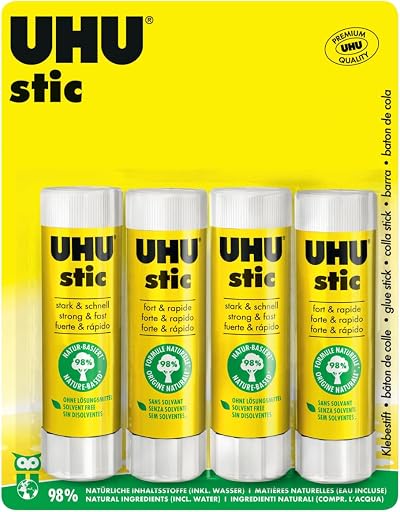 Uhu Stic 4x40G 26 Glue Stick Brand UHU Solvent Free 98% Natural