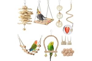 BBJINRONJY Parrot Toys Swing Hanging,18 Pieces Bird Cage Accessories Toy Perch Ladder Chewing Hammock for Parakeets,Cockatiels,Lovebirds,Conures,Budgie,Macaws,Lovebirds,Finches and Other Small Pets