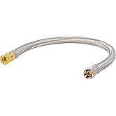 Eastman 16 Inch Delta Style Flexible Faucet Connector, 3/8 Inch OD Male x 3/8 Inch ID Compression, Braided Stainless Steel with Nickel-Plated Brass Nuts, 48036