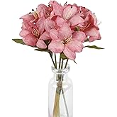 UUXX Pink Lily Artificial Flowers 6 PCS Silk Flowers with Stems for Home Decor Indoor Fake Lilies Easter Table Decor Wedding Party Centerpieces Floral Arrangements (Pink)