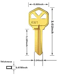Brass Finish Key Blanks, KW1 Uncut Blank Keys, Pack