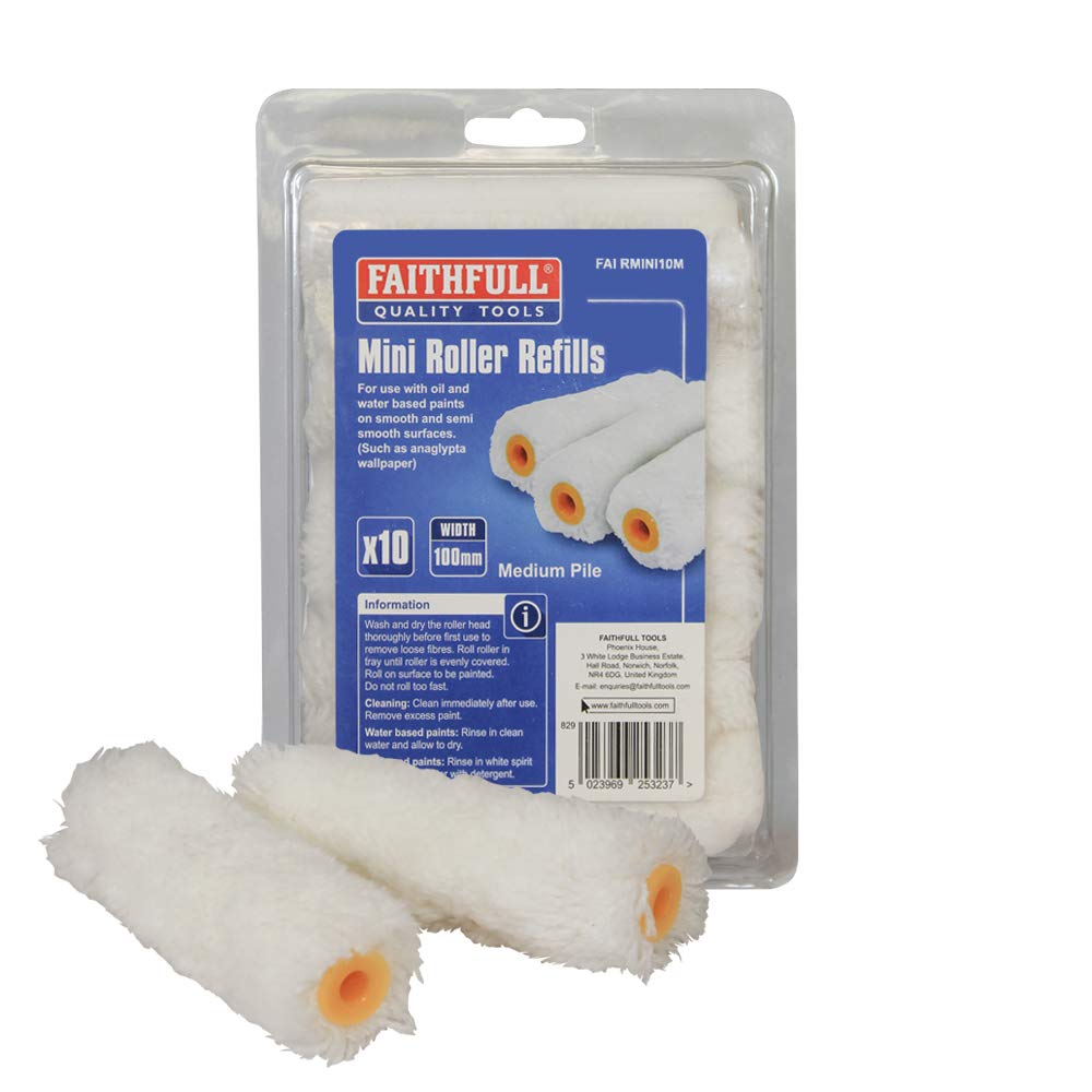 Faithfull RMINI10M Mini Roller Refills - Medium Pile (Pack of 10)