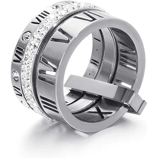Women's Roman Numeral Ring - Stainless Steel With Cubic Zirconia, Stackable Promise Or Wedding Band