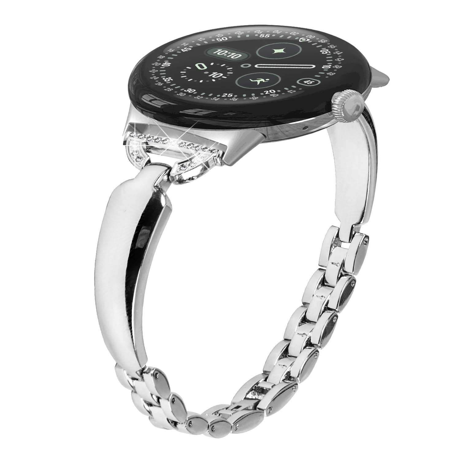 Miimall Metal Strap for Google Pixel Watch 4/3/2/1 41mm (NOT for 45mm), No Gap Zinc Alloy Band for Pixel Watch 4 41mm, Bling Diamond Rhinestone Adjustable Replacement Band for Women Ladies-Silver