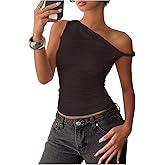 SOLY HUX Women's Off The Shoulder Tops Sleeveless Summer Asymmetrical Ruched Fitted Tank Shirts