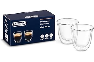 De'Longhi DeLonghi Double Walled Thermo Espresso Glasses, Set of 2, Regular, Clear