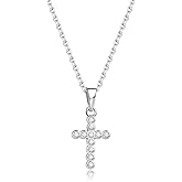 Precious Pieces Girl's 925 Sterling Silver or 14K Gold-Plated CZ Cross Necklace for Baptism, First Communion, or Confirmation Gift