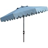 Safavieh PAT8010A Collection Venice Navy and White Single Scallop 9Ft Crank Outdoor Push Button Tilt Umbrella
