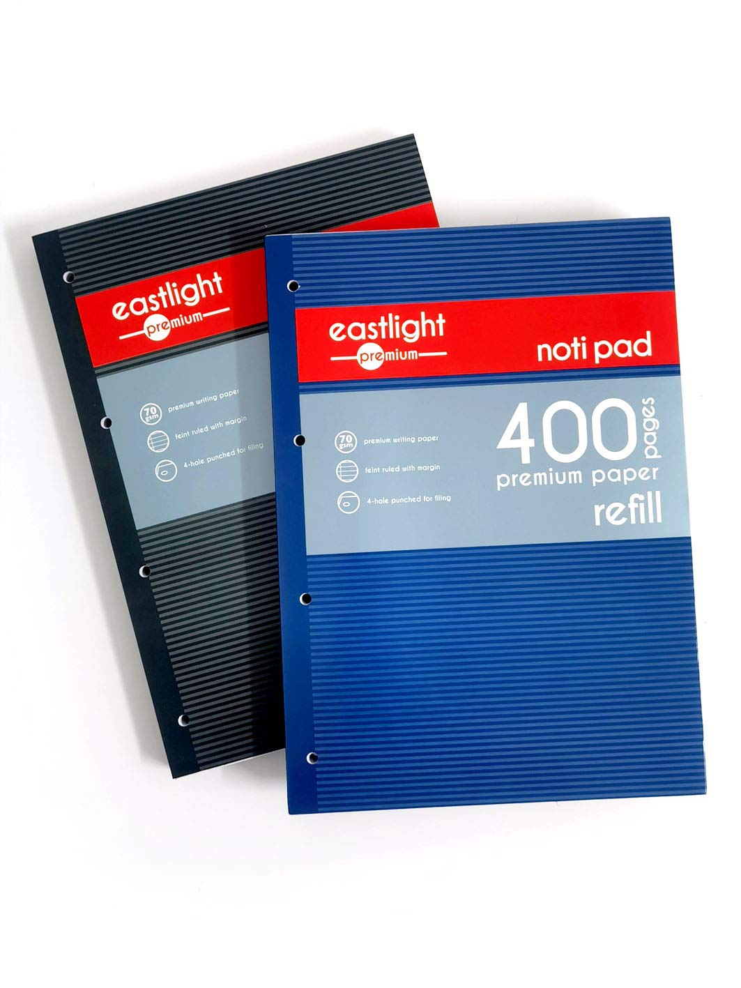 Eastlight Notipad A4 Refill Pad, 4 Hole Punched 400 Pages, Pack of 2, Sidebound Feint Ruled with Margin, Assorted Colours