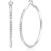 Senteria Sterling Silver Post Hoops Earrings Hypoallergenic Large 14K Gold Plated Hoop Earrings with A-Line AAA+ Cubic Zirconia Lightweight Thin Rhinestone Hoop Earring for Women 30/40/50MM